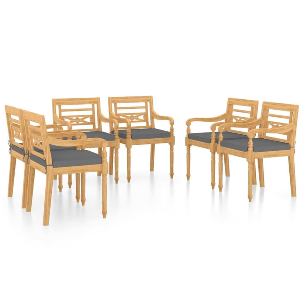 Vidaxl Batavia stoličky so sedákmi 6 ks masívne teakové drevo